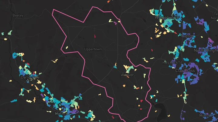 House price heatmap showing property values across Ashover