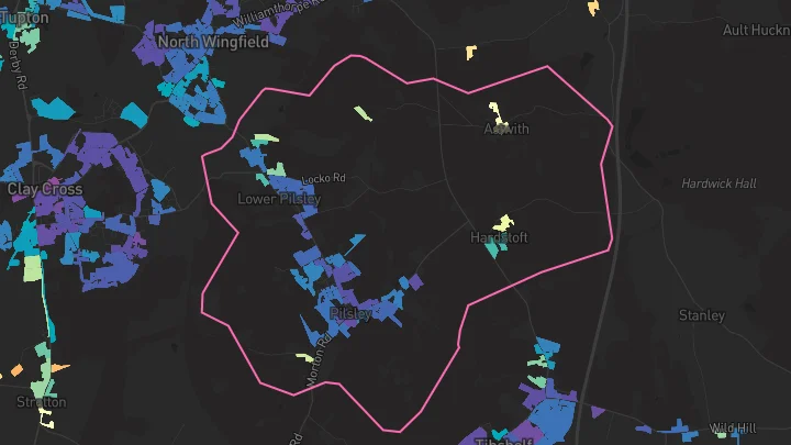 House price heatmap showing property values across Pilsley