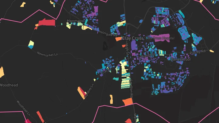 House price heatmap showing property values across Clay Cross