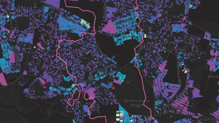House price heatmap showing property values across Sheffield