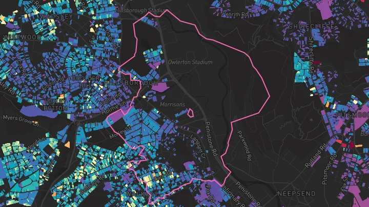 House price heatmap showing property values across Sheffield