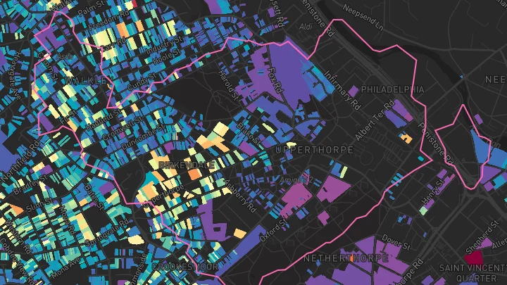 House price heatmap showing property values across Sheffield