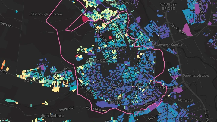 House price heatmap showing property values across Sheffield