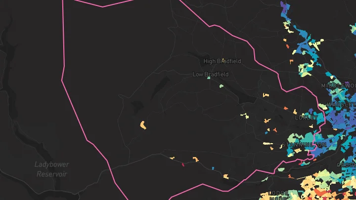 House price heatmap showing property values across Stannington