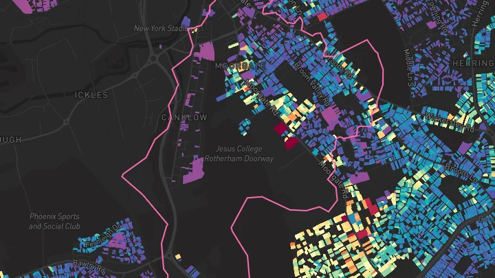 House price heatmap showing property values across Rotherham