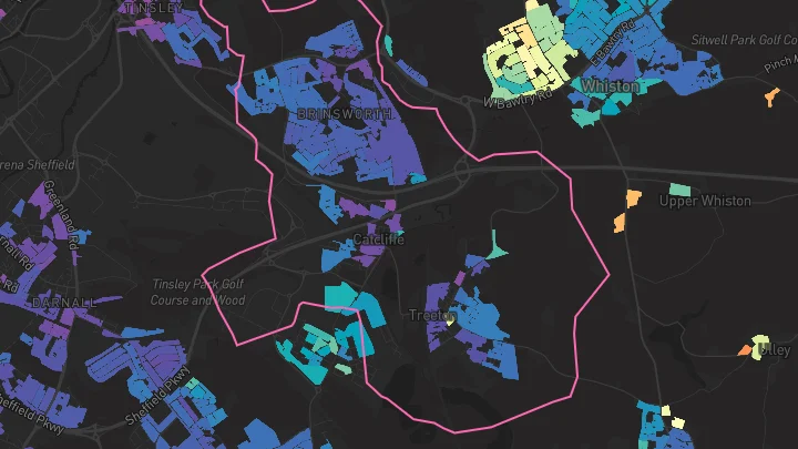 House price heatmap showing property values across Brinsworth