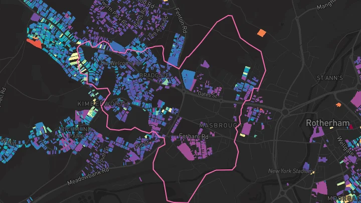 House price heatmap showing property values across Rotherham