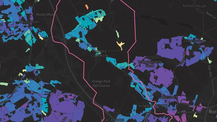 House price heatmap showing property values across Thorpe Hesley