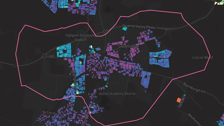 House price heatmap showing property values across Goldthorpe