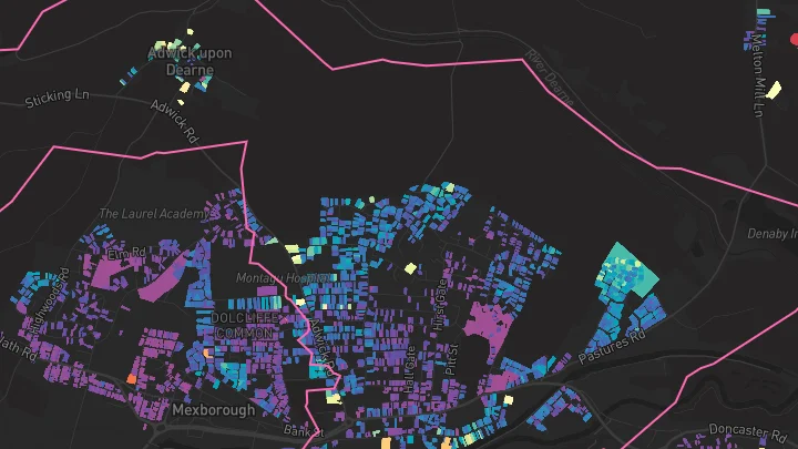 House price heatmap showing property values across Mexborough