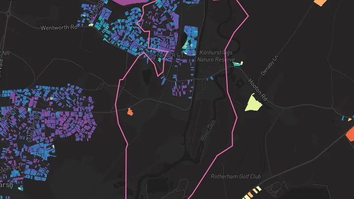 House price heatmap showing property values across Kilnhurst