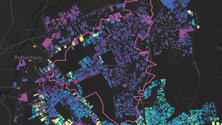 House price heatmap showing property values across Rotherham