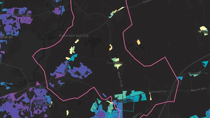 House price heatmap showing property values across Ravenfield