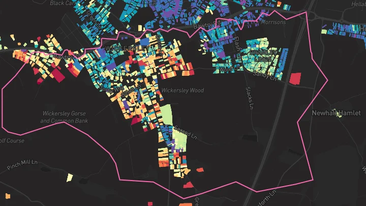 House price heatmap showing property values across Wickersley