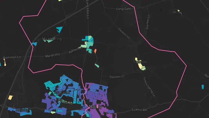 House price heatmap showing property values across Maltby