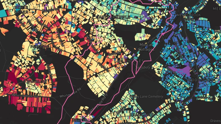 House price heatmap showing property values across Sheffield