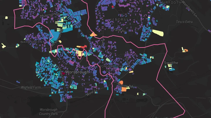 House price heatmap showing property values across Worsbrough