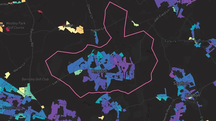 House price heatmap showing property values across Royston