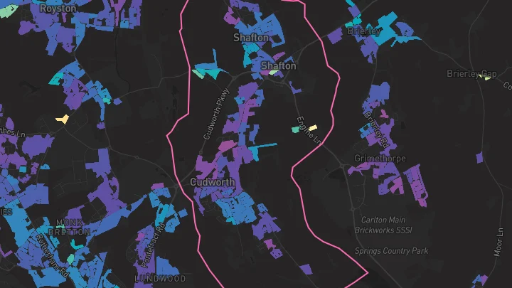 House price heatmap showing property values across Cudworth