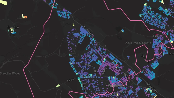 House price heatmap showing property values across Wombwell