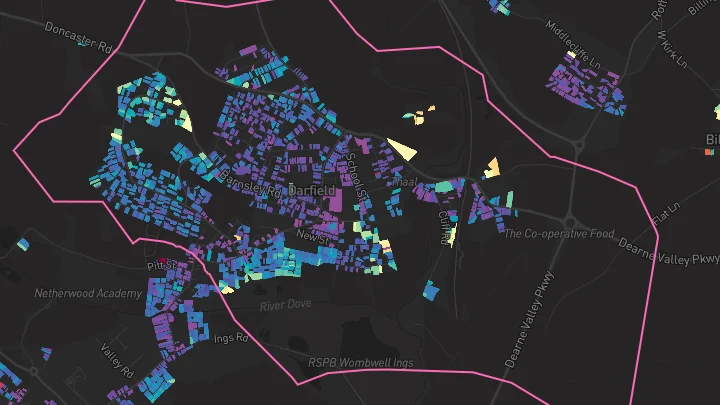 House price heatmap showing property values across Darfield
