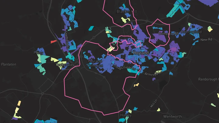 House price heatmap showing property values across Hoyland