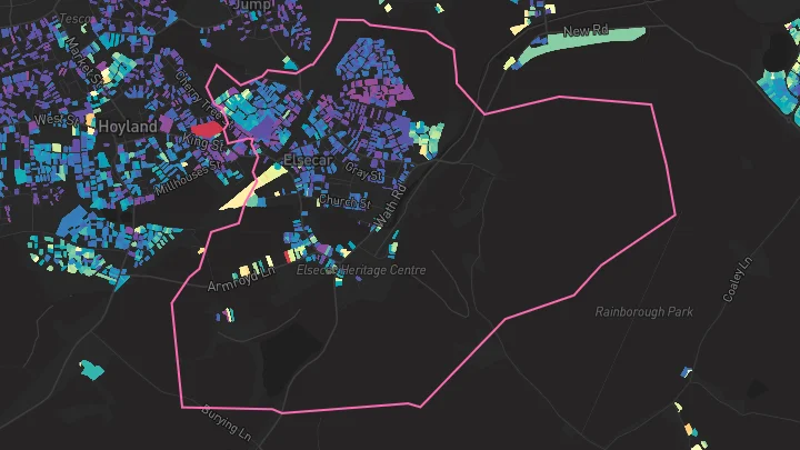 House price heatmap showing property values across Elsecar