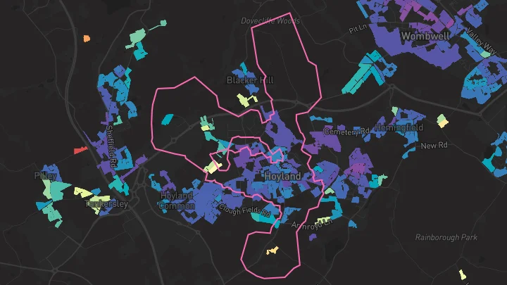 House price heatmap showing property values across Hoyland