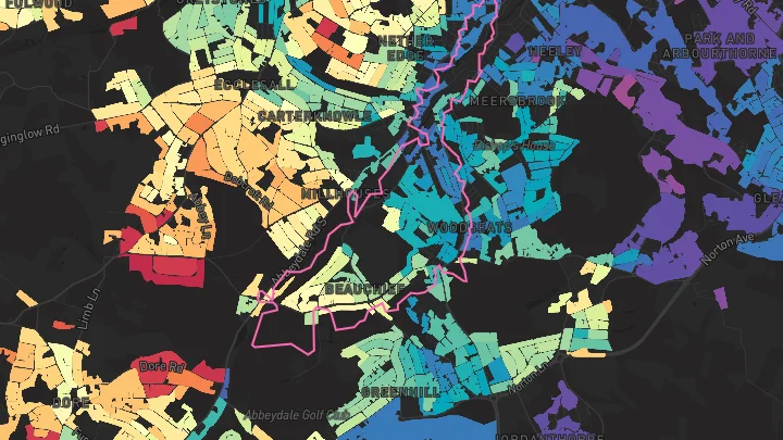 House price heatmap showing property values across Sheffield
