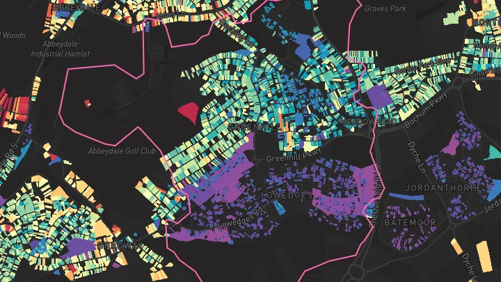 House price heatmap showing property values across Sheffield