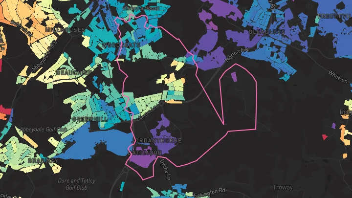 House price heatmap showing property values across Sheffield