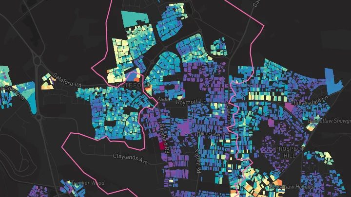 House price heatmap showing property values across Worksop