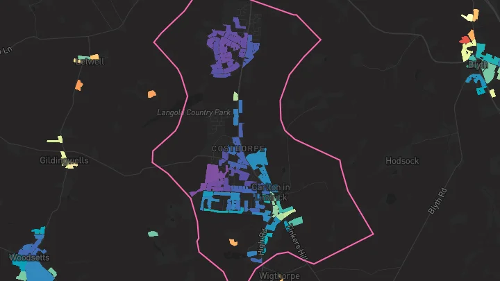 House price heatmap showing property values across Carlton In Lindrick