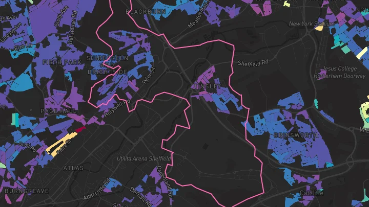 House price heatmap showing property values across Sheffield
