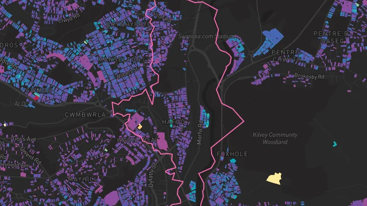 House price heatmap showing property values across Landore
