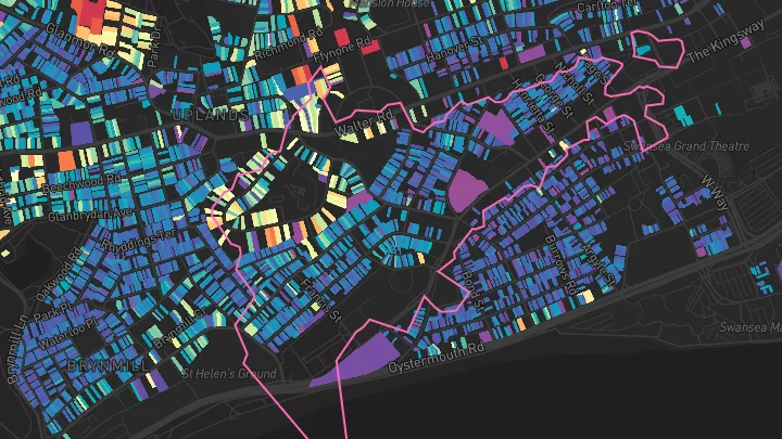 House price heatmap showing property values across Swansea