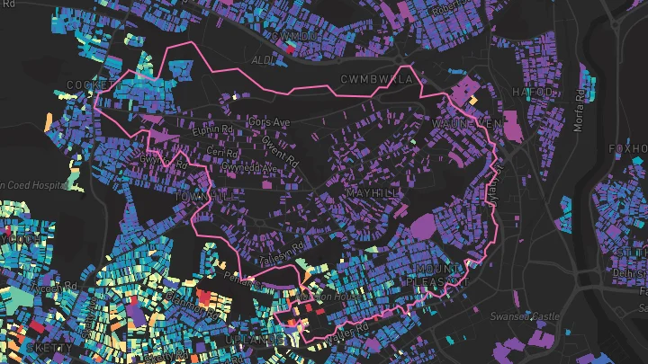 House price heatmap showing property values across Townhill