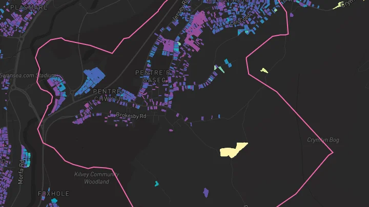 House price heatmap showing property values across Bonymaen