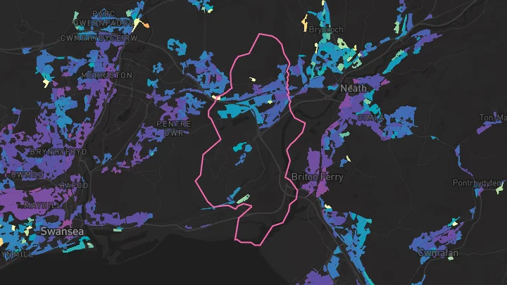 House price heatmap showing property values across Skewen