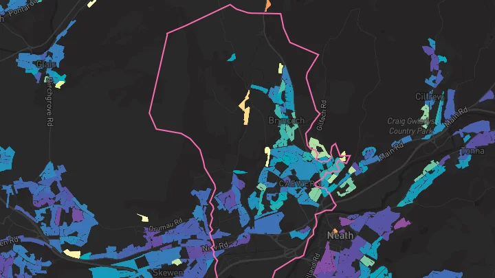 House price heatmap showing property values across Neath