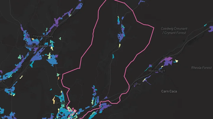 House price heatmap showing property values across Crynant