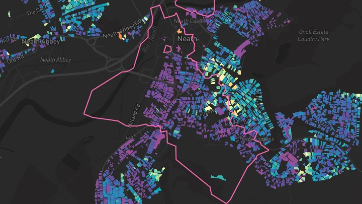 House price heatmap showing property values across Neath