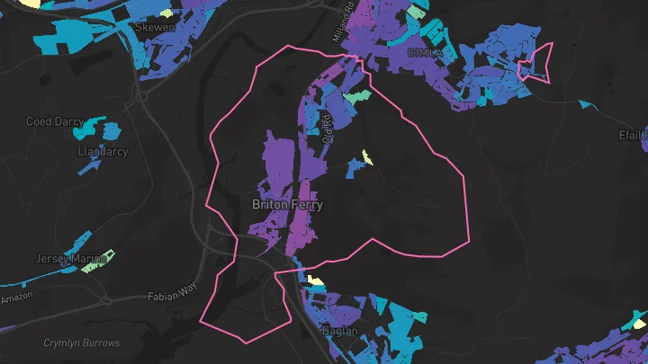 House price heatmap showing property values across Neath