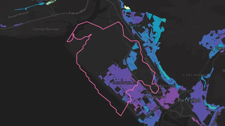 House price heatmap showing property values across Port Talbot