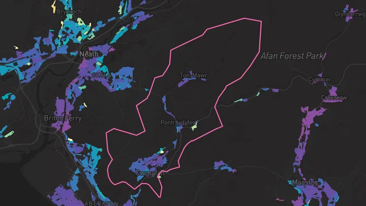House price heatmap showing property values across Cwmavon