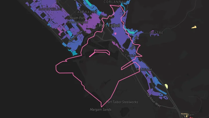 House price heatmap showing property values across Port Talbot