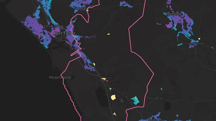House price heatmap showing property values across Margam