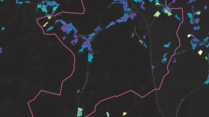 House price heatmap showing property values across Cross Hands