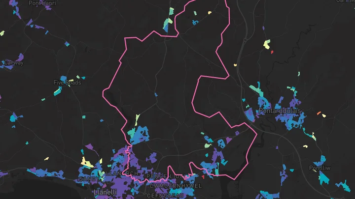 House price heatmap showing property values across Llangennech