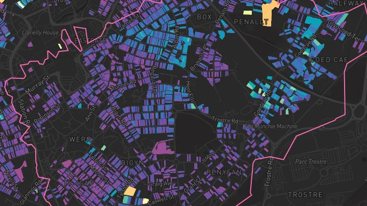 House price heatmap showing property values across Llanelli